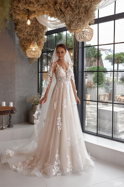 Spaghetti straps a-line beach wedding dress