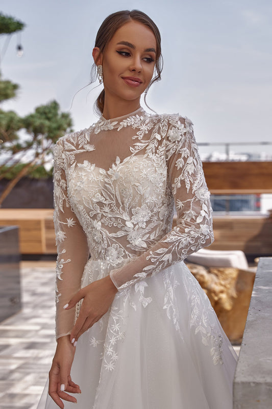 Lace sleeve wedding gown Embroidered wedding dress