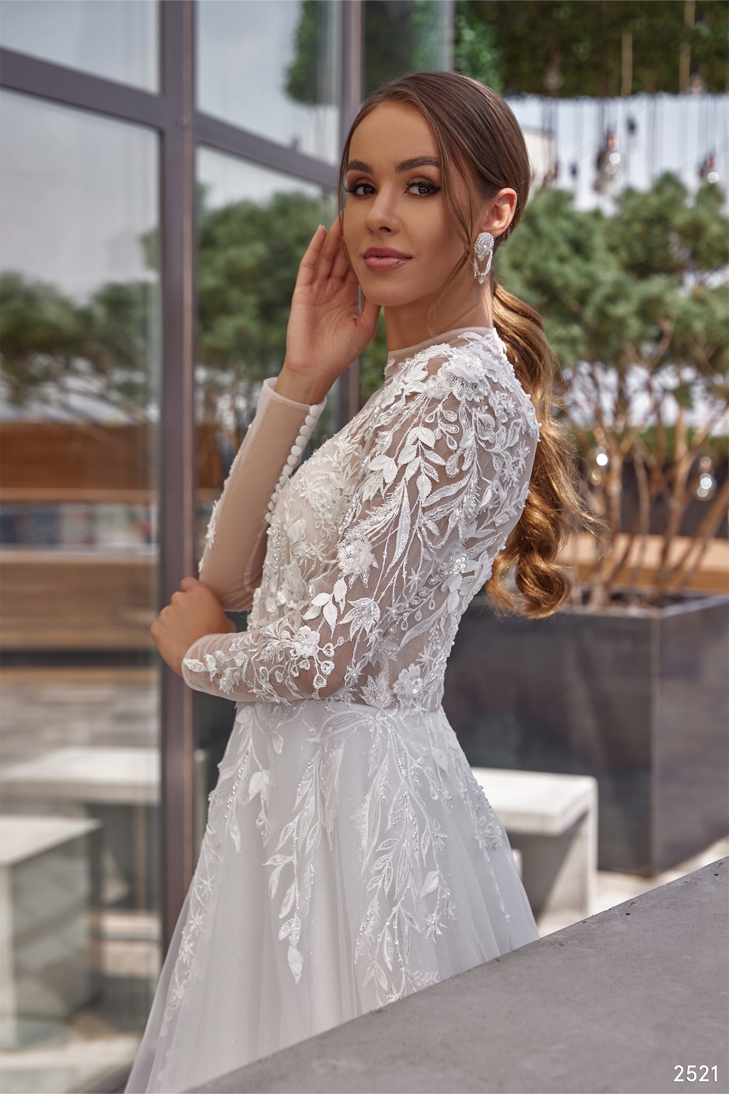 Lace sleeve wedding gown Embroidered wedding dress