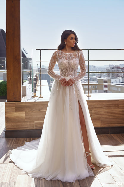 Embroidered long sleeve rustic wedding dress 2 US / Off White Embroidered long sleeve rustic wedding dress 2 US / Off White
