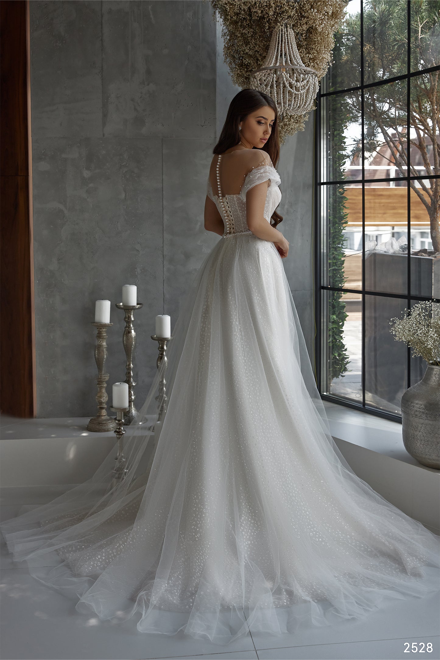 Off the shoulder beaded ethereal wedding dress