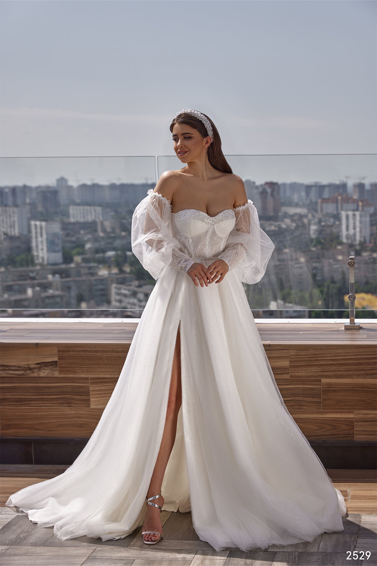 Off shoulder puff sleeve wedding dress | Bridal outfits | KatrinFAVOR
