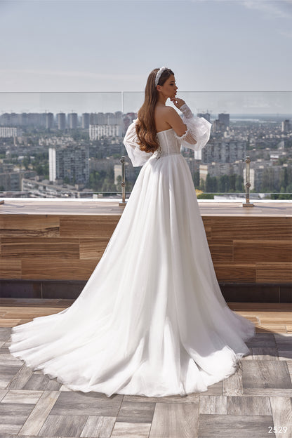 Off shoulder puff sleeve wedding dress | Bridal outfits | KatrinFAVOR