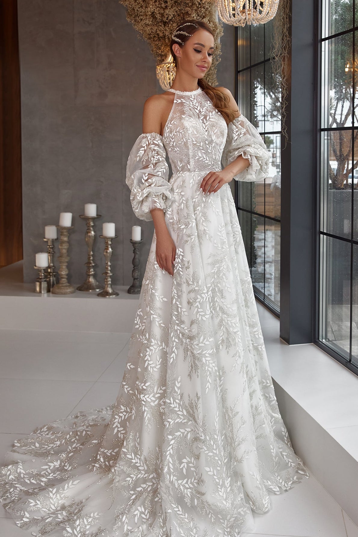 Sparkle a-line halter wedding dress