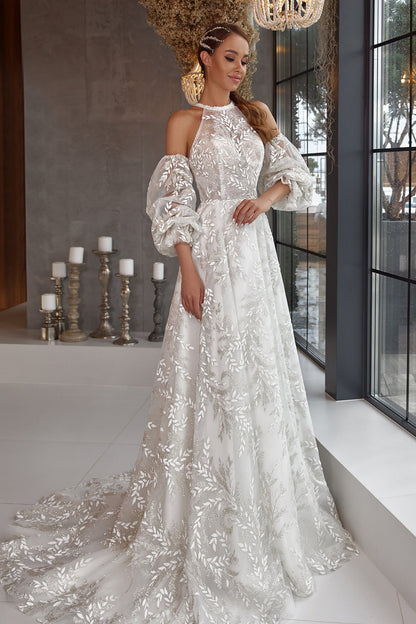 Sparkle a-line halter wedding dress