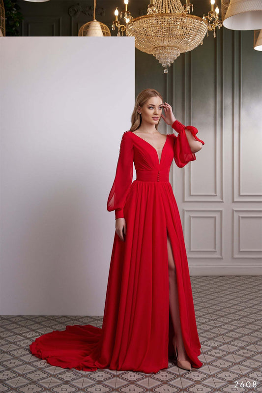 KatrinFAVORboutique-Red chiffon gown Simple and elegant evening gowns