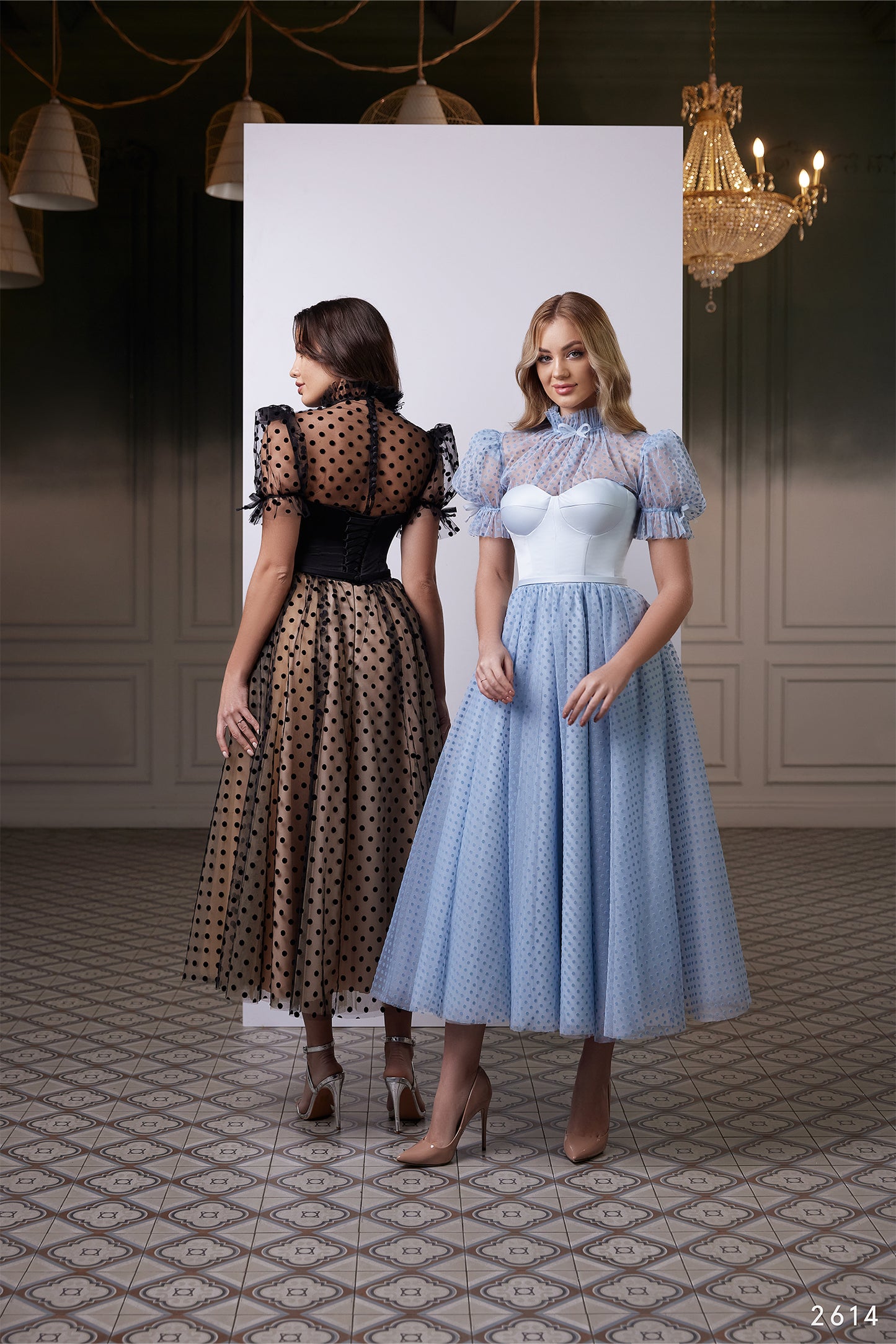 Swiss dot dress Cocktail dress midi Fit and flare dress