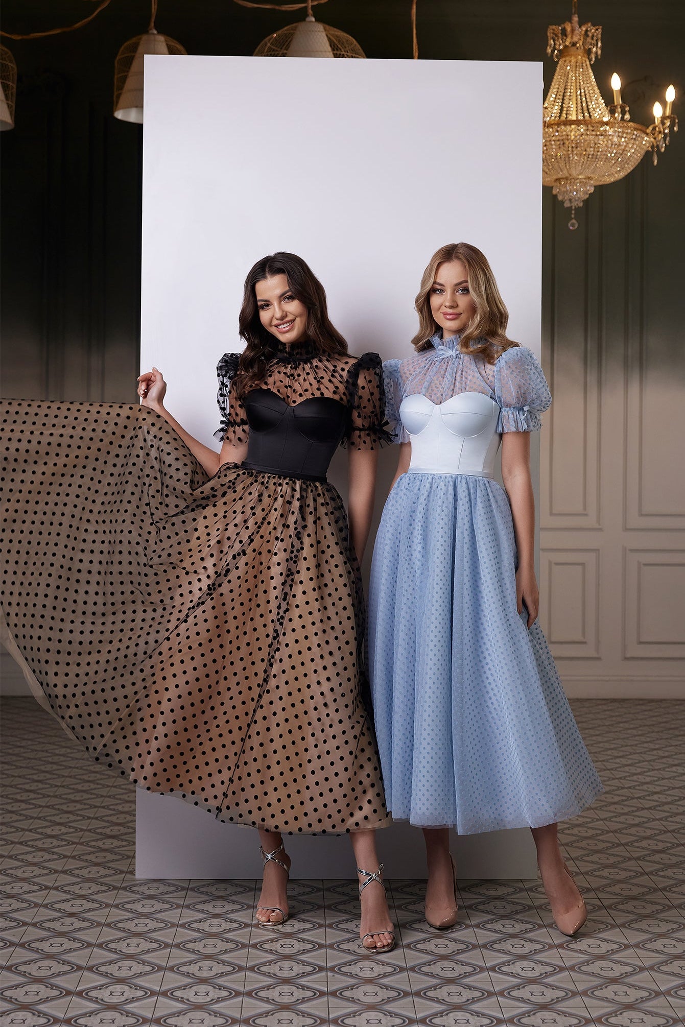 Swiss dot dress Cocktail dress midi Fit and flare dress