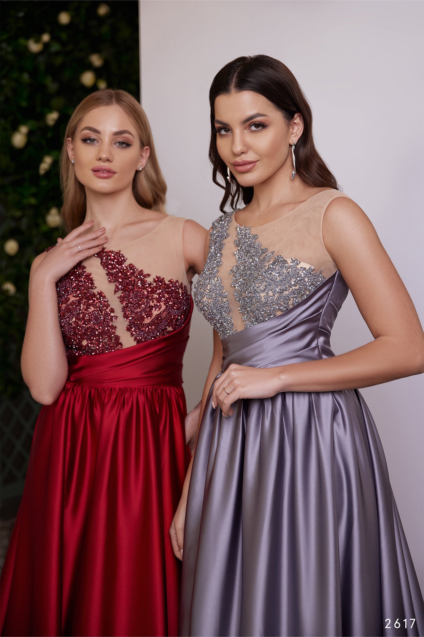 One shoulder illusion evening gown