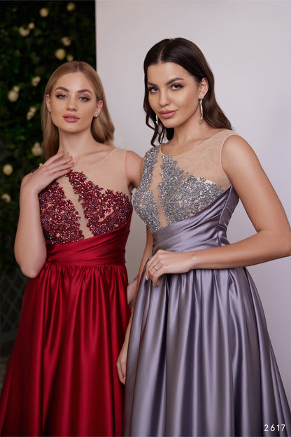 One shoulder illusion evening gown