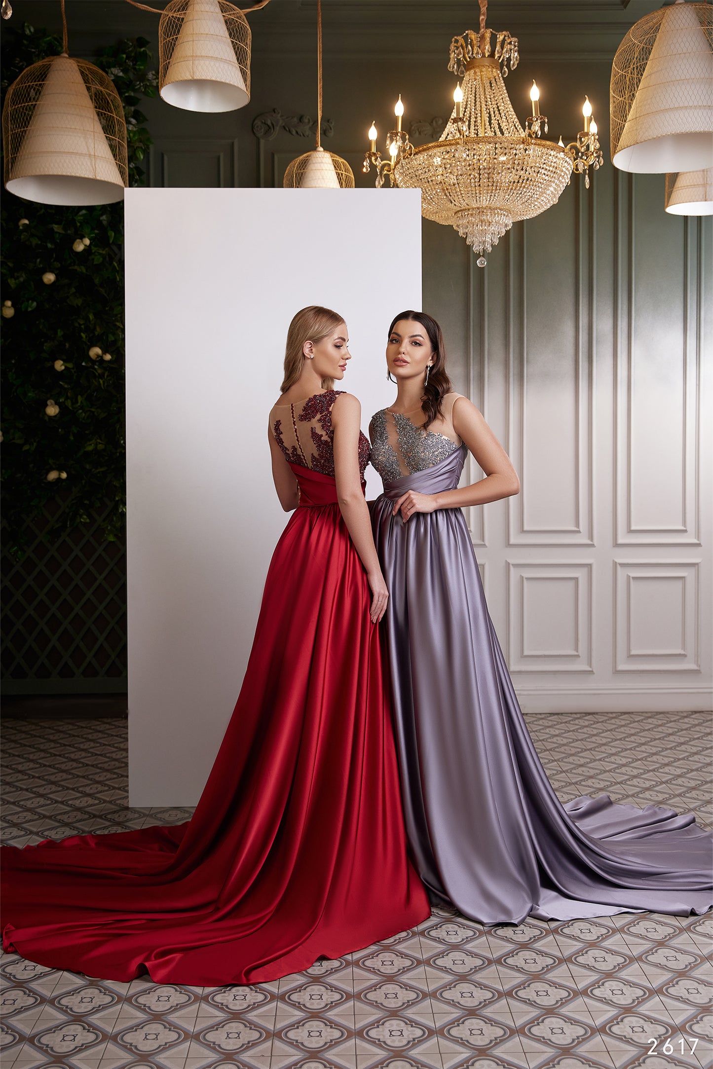 One shoulder illusion evening gown