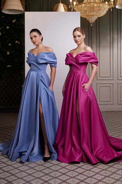 Off the shoulder mother of the bride dress