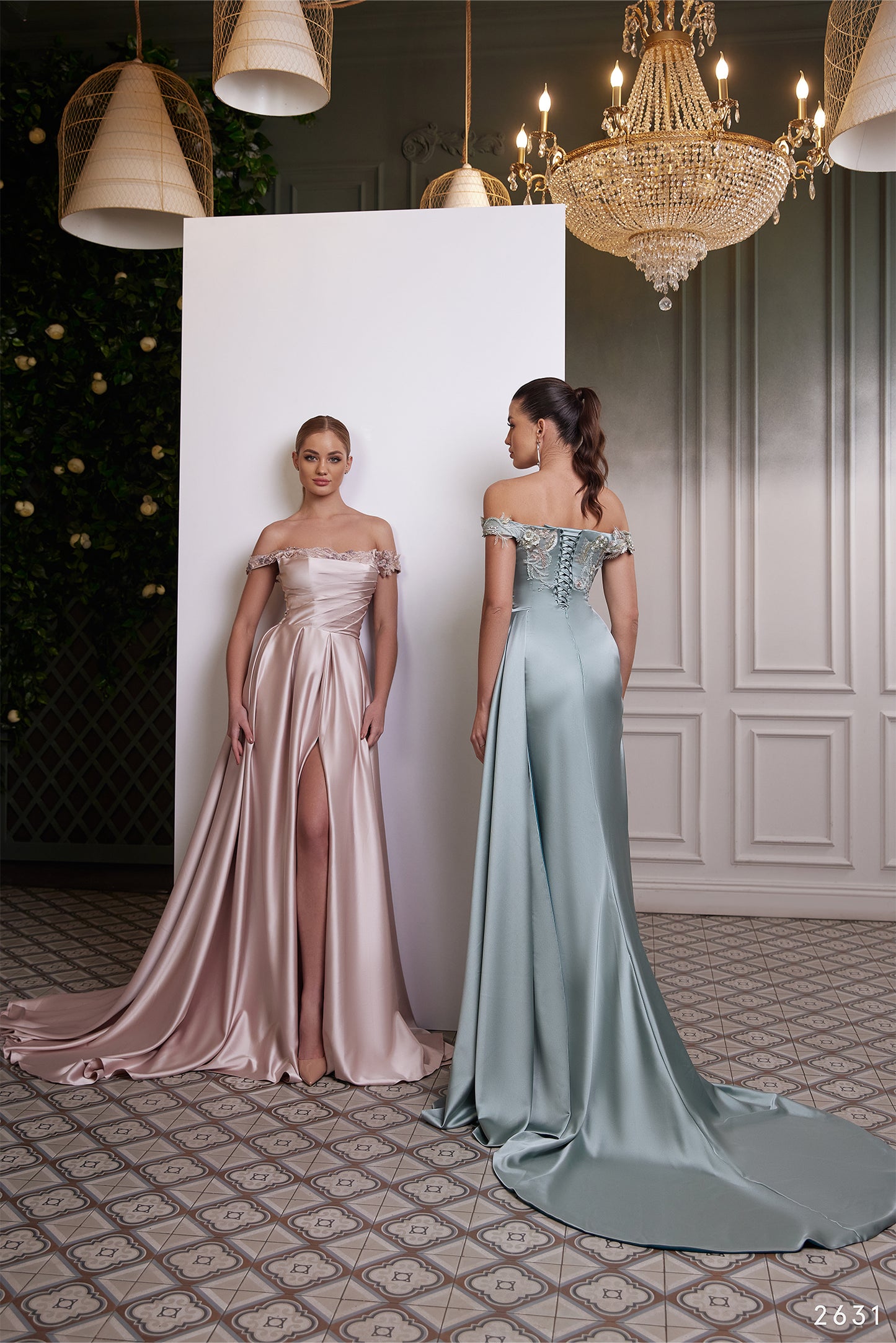 Silk off the shoulder evening gown