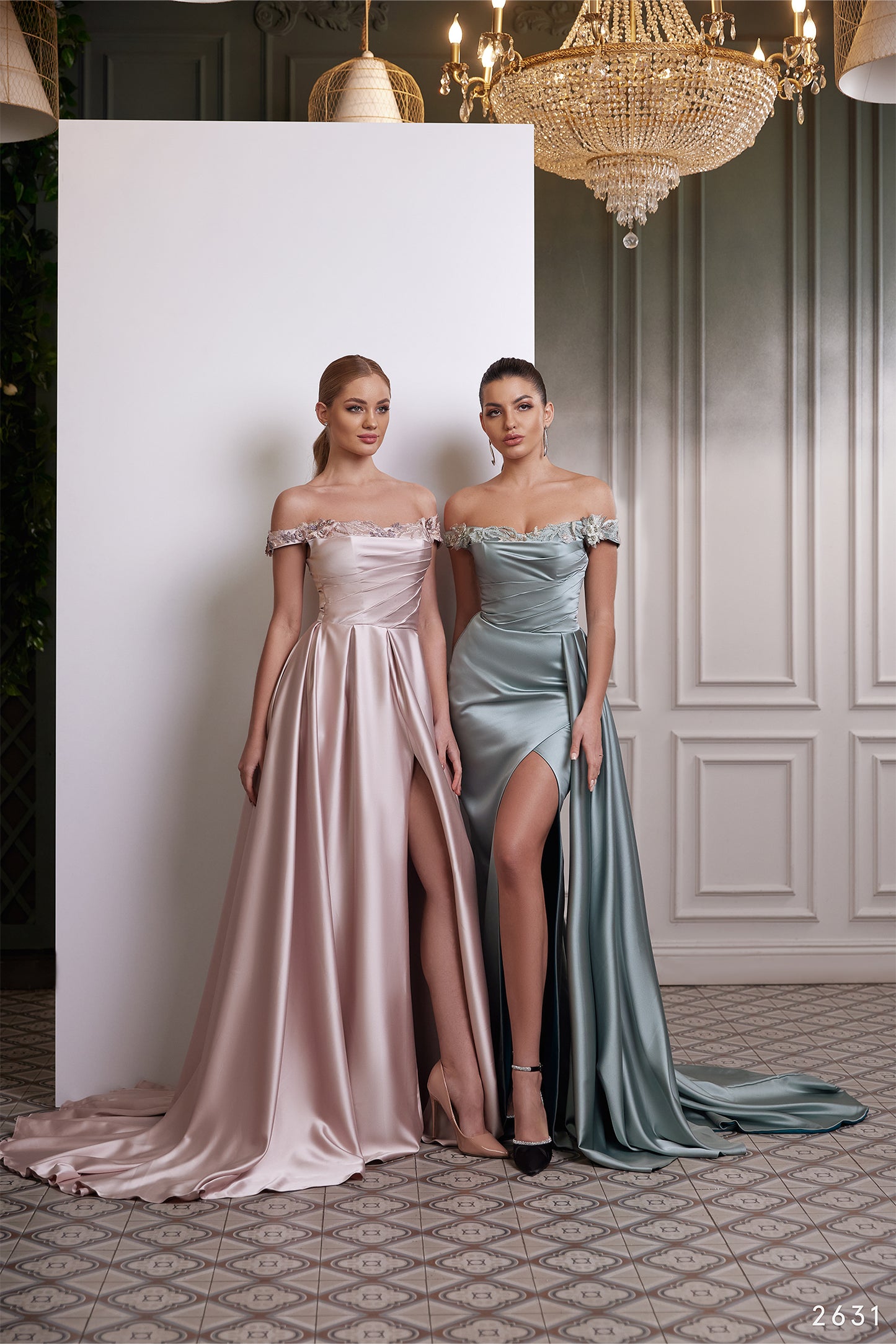 Silk off the shoulder evening gown