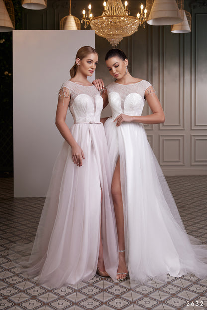 High slit a-line reception dress