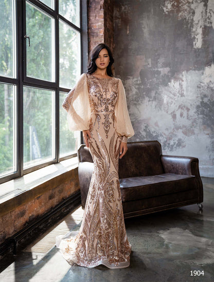 KatrinFAVORboutique-Black sequin long sleeve gown Designer lace dresses