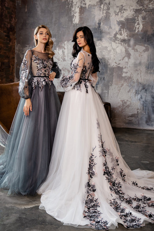KatrinFAVORboutique-Wedding dress with colored flowers Alternative wedding dress