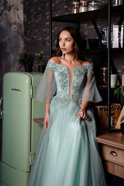 KatrinFAVORboutique-Mint green off shoulder dress Affordable prom gowns