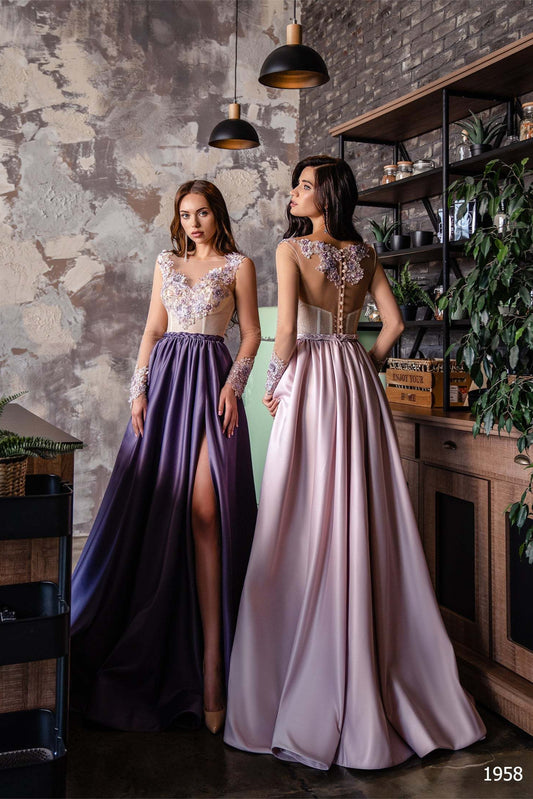 KatrinFAVORboutique-Sheer long sleeve maxi dress Long spring formal dress 