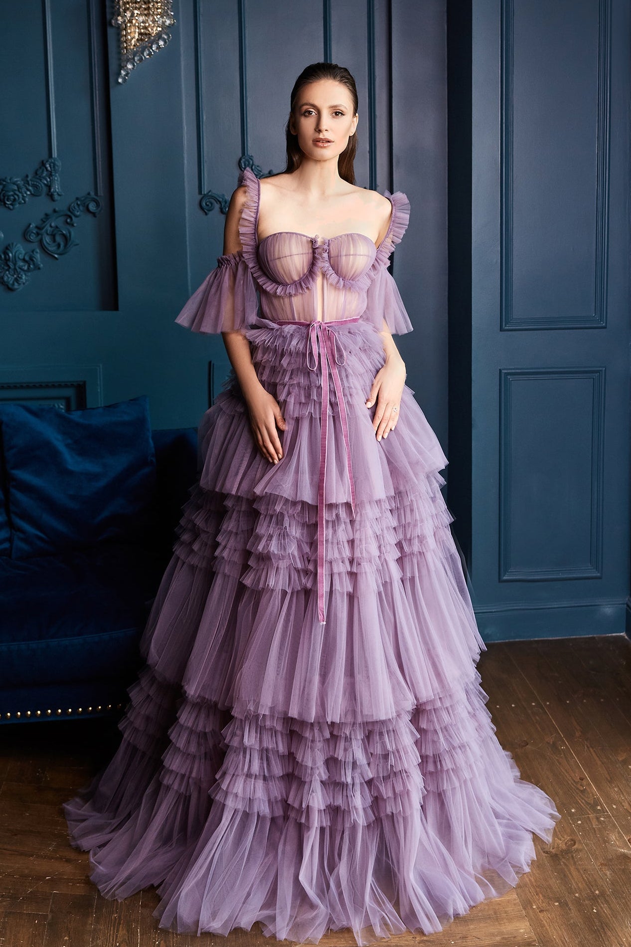 KatrinFAVORboutique-Tiered maxi dress with bell sleeves Fancy party dress