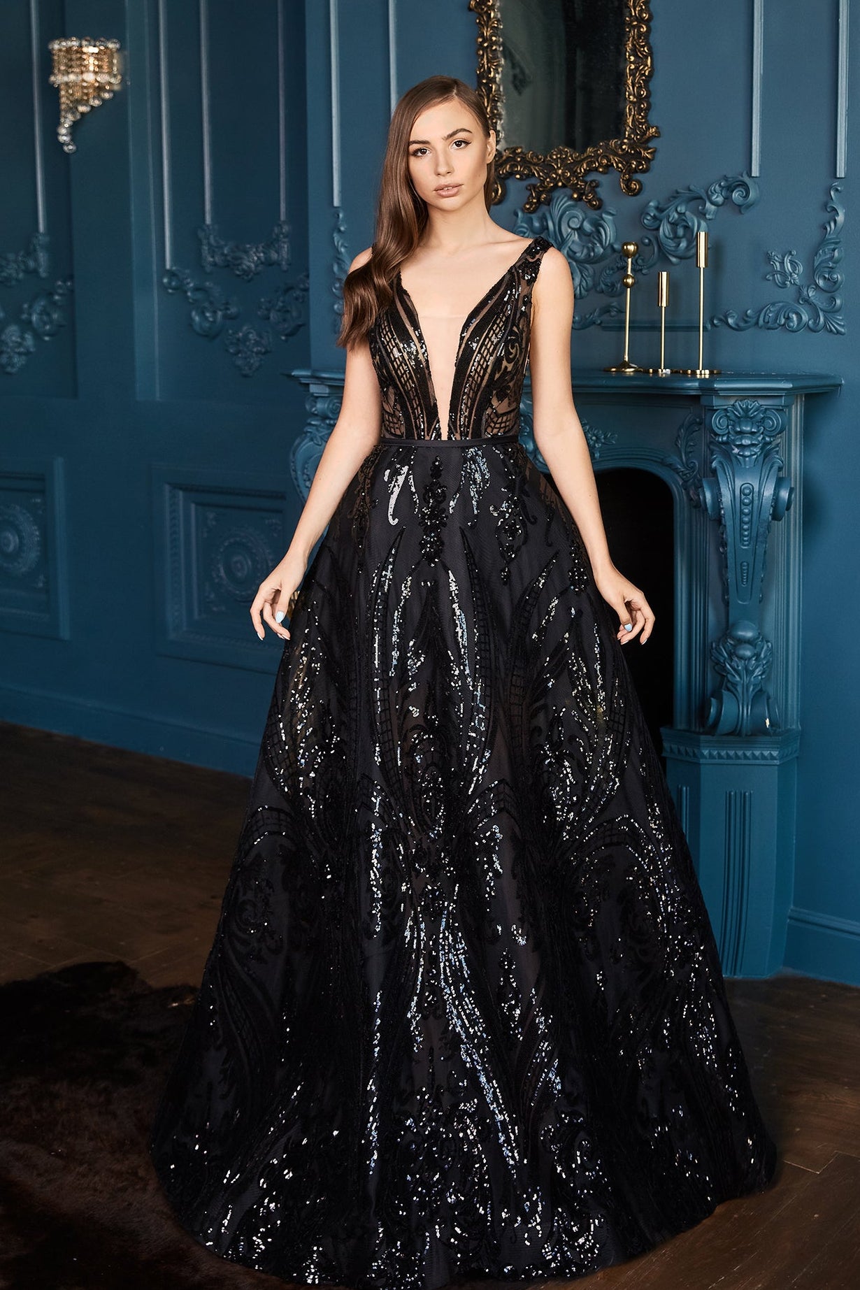 KatrinFAVORboutique-Black and lace dress Sequin evening wedding dress