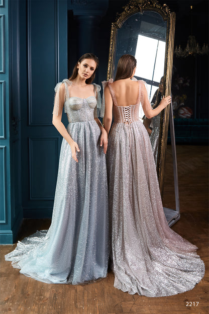 Corset top prom dress | Sparkly wedding guest dress
