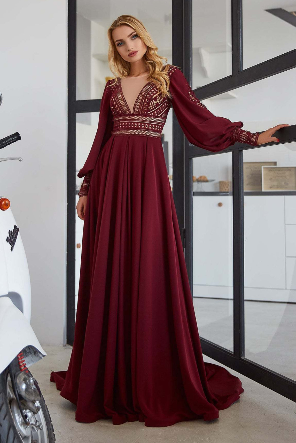 Long sleeve dinner dress | Simple elegant evening gowns