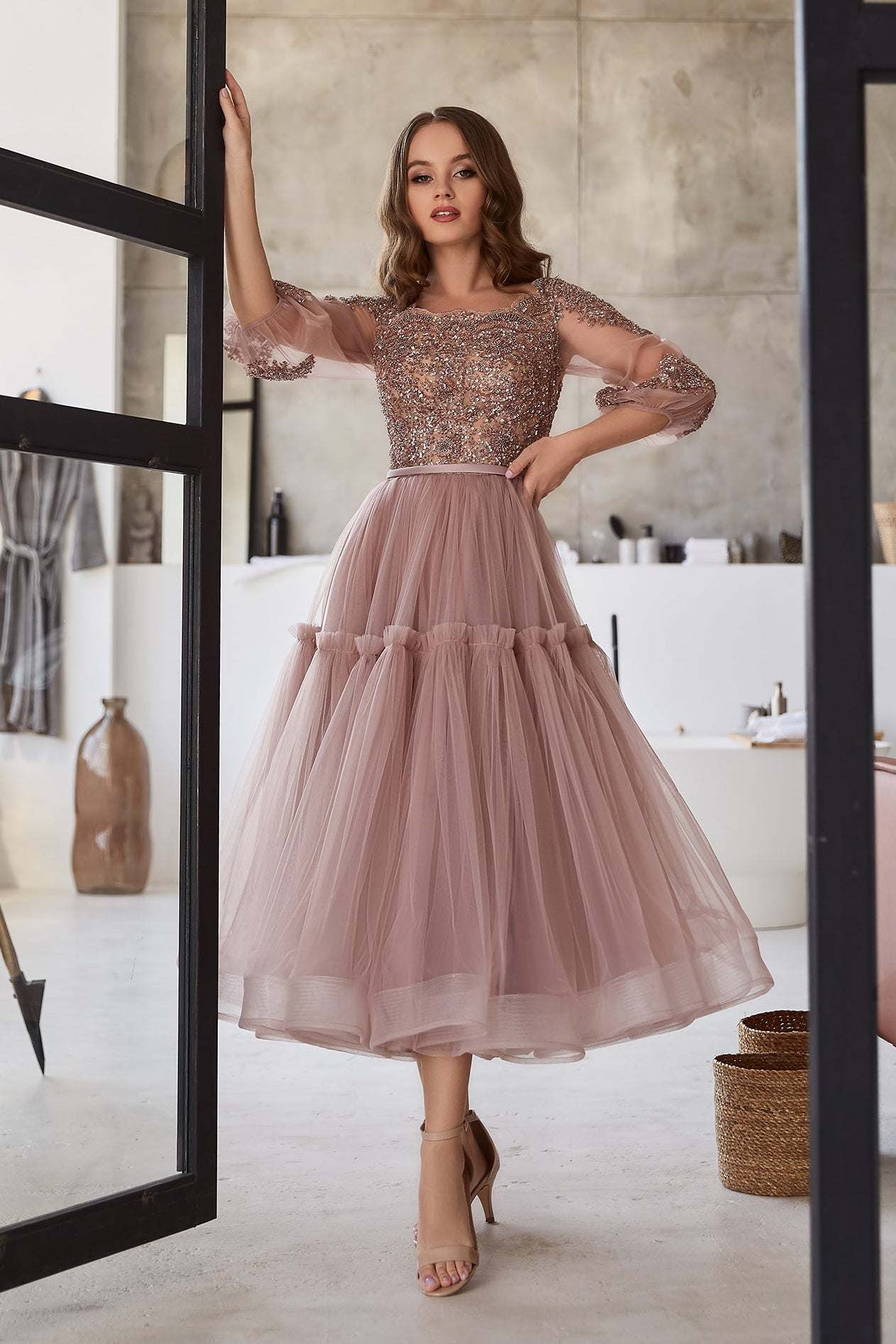 KatrinFAVORboutique-3 4 sleeve cold shoulder dress Trendy evening gowns