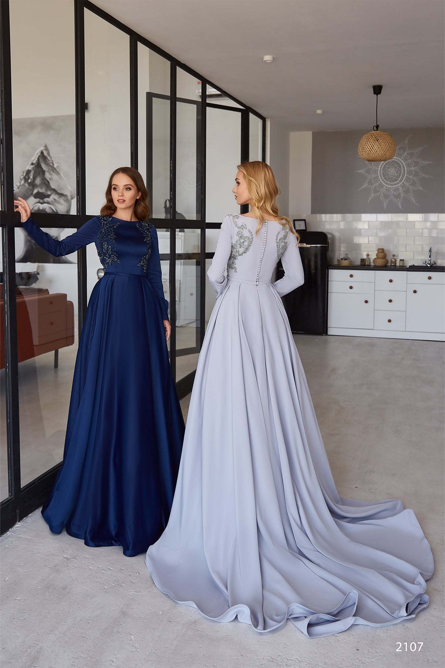 KatrinFAVORboutique-Navy mother of the bride gown Satin embellished dress