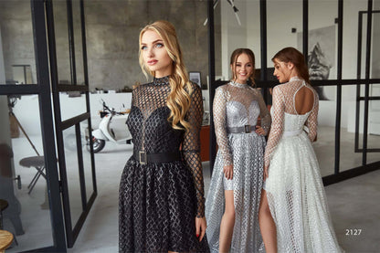 KatrinFAVORboutique-Long sleeve glitter prom dress Tailored formal dresses 