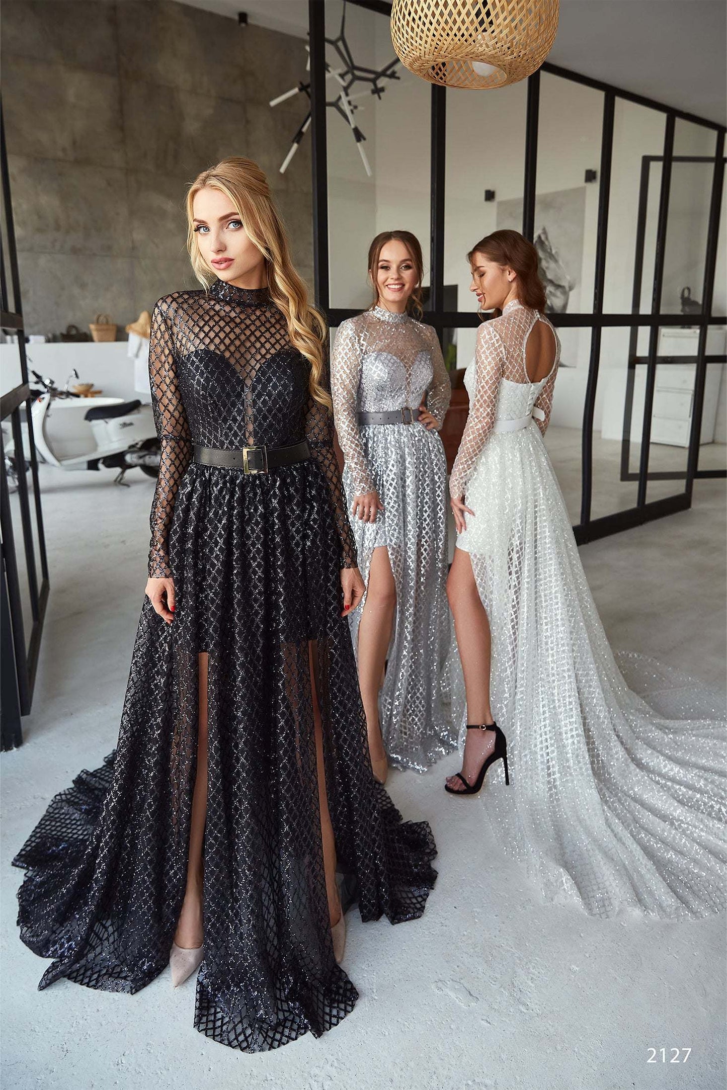 KatrinFAVORboutique-Long sleeve glitter prom dress Tailored formal dresses 