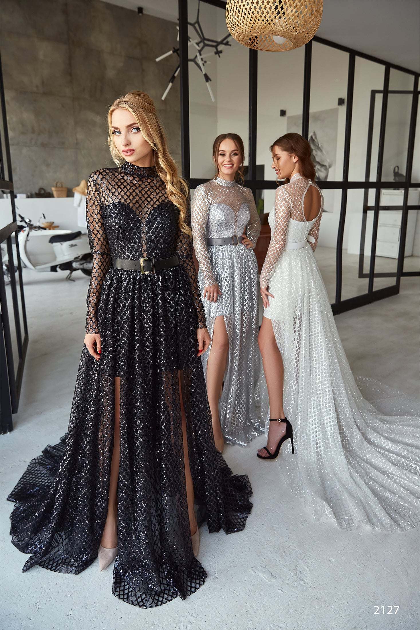 KatrinFAVORboutique-Long sleeve glitter prom dress Tailored formal dresses 