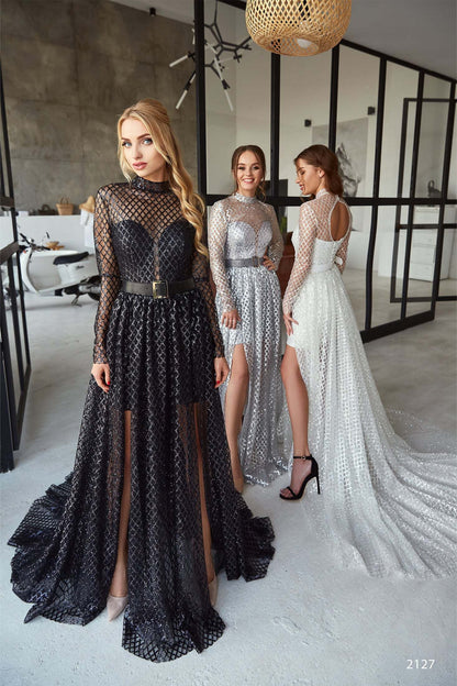 KatrinFAVORboutique-Long sleeve glitter prom dress Tailored formal dresses 