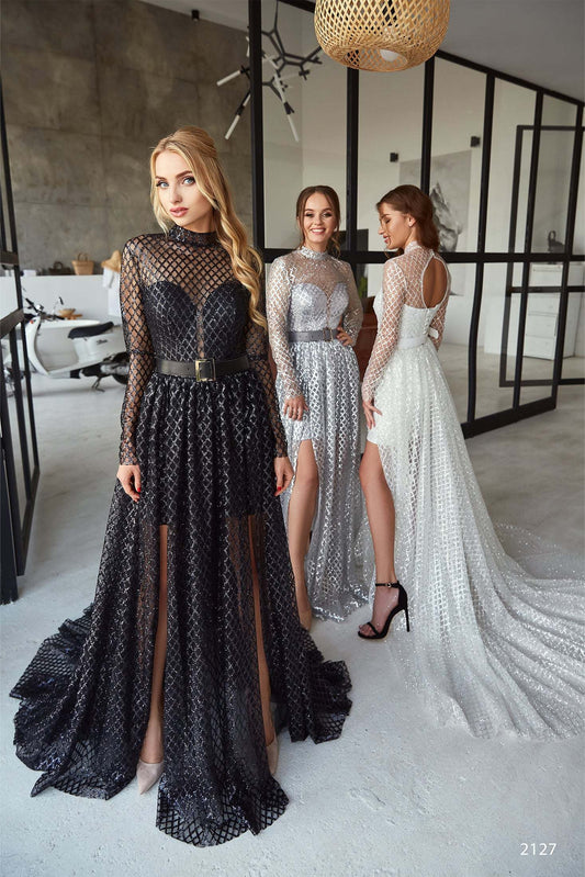 KatrinFAVORboutique-Long sleeve glitter prom dress Tailored formal dresses 