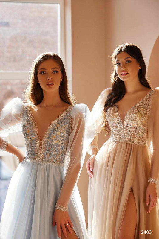 KatrinFAVORboutique-Puff sleeve evening dress Woodland fairy wedding dress