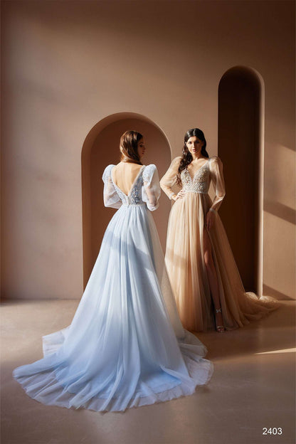 KatrinFAVORboutique-Puff sleeve evening dress Woodland fairy wedding dress