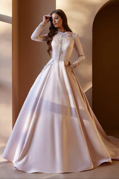 KatrinFAVORboutique-Modest ball gown evening dress Satin formal dress