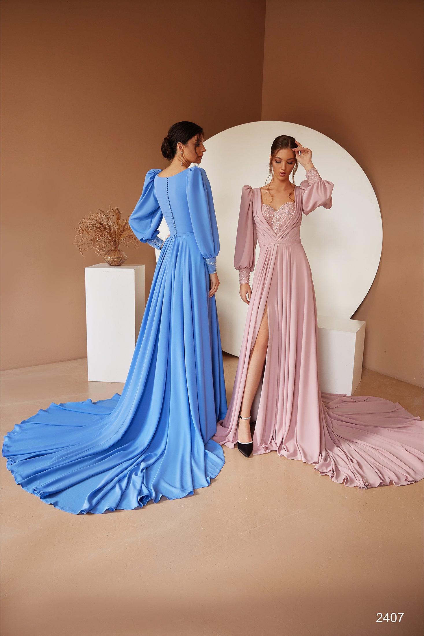 Long sleeve wedding guest dresses | Elegant formal gowns | KatrinFAVOR 6 US / Blue Long sleeve wedding guest dresses | Elegant formal gowns | KatrinFAVOR 6 US / Blue