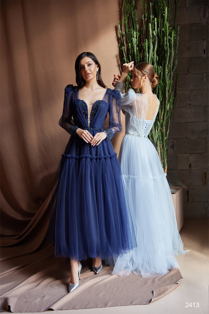 Puff sleeve midi dress with corset beautiful cocktail dresses