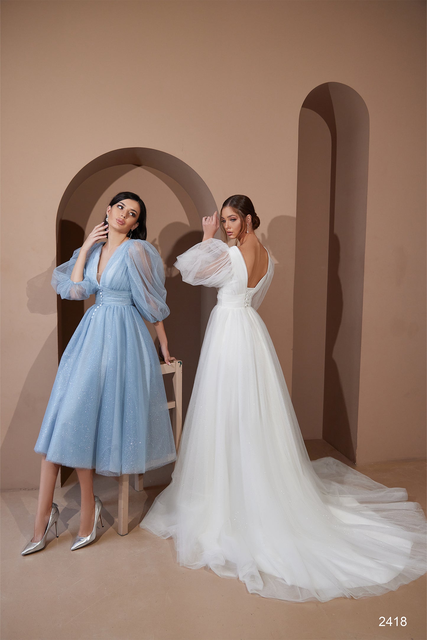 KatrinFAVORboutique-Puff sleeve formal dress Tulle evening gown