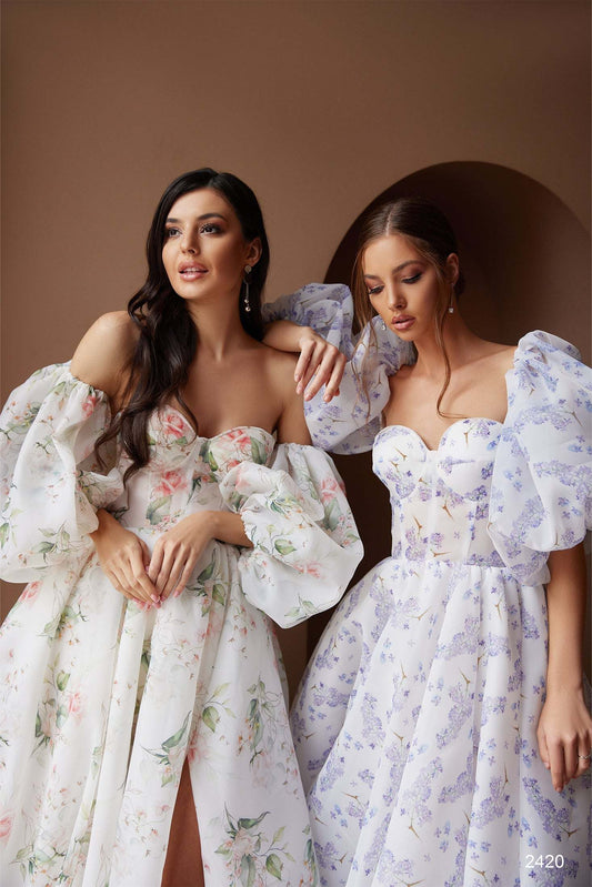 KatrinFAVORboutique-White floral print dress Summer beach formal dresses