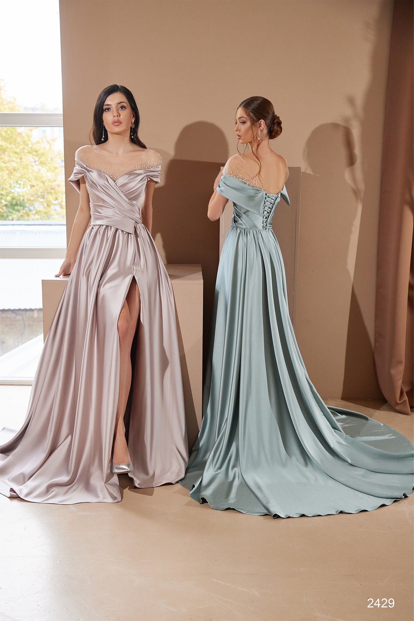 Long satin dress Classy evening gowns