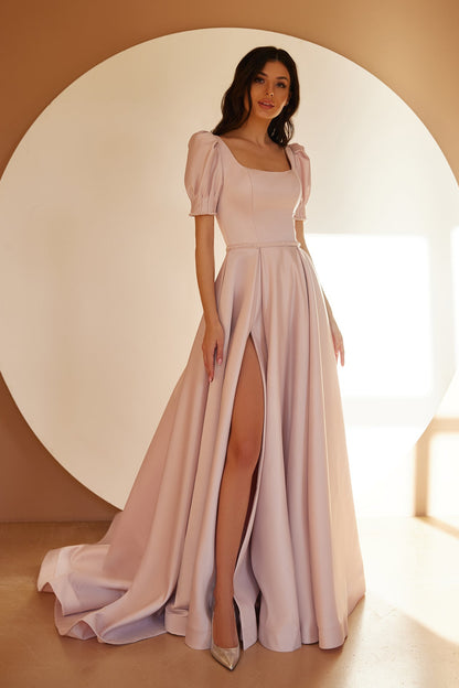 KatrinFAVORboutique-Satin womens dress Puff short sleeve dress