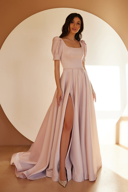 KatrinFAVORboutique-Satin womens dress Puff short sleeve dress