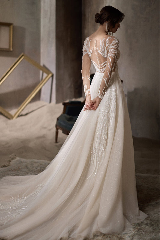 KatrinFAVORboutique-Cream color wedding gown Flowy tulle wedding dress