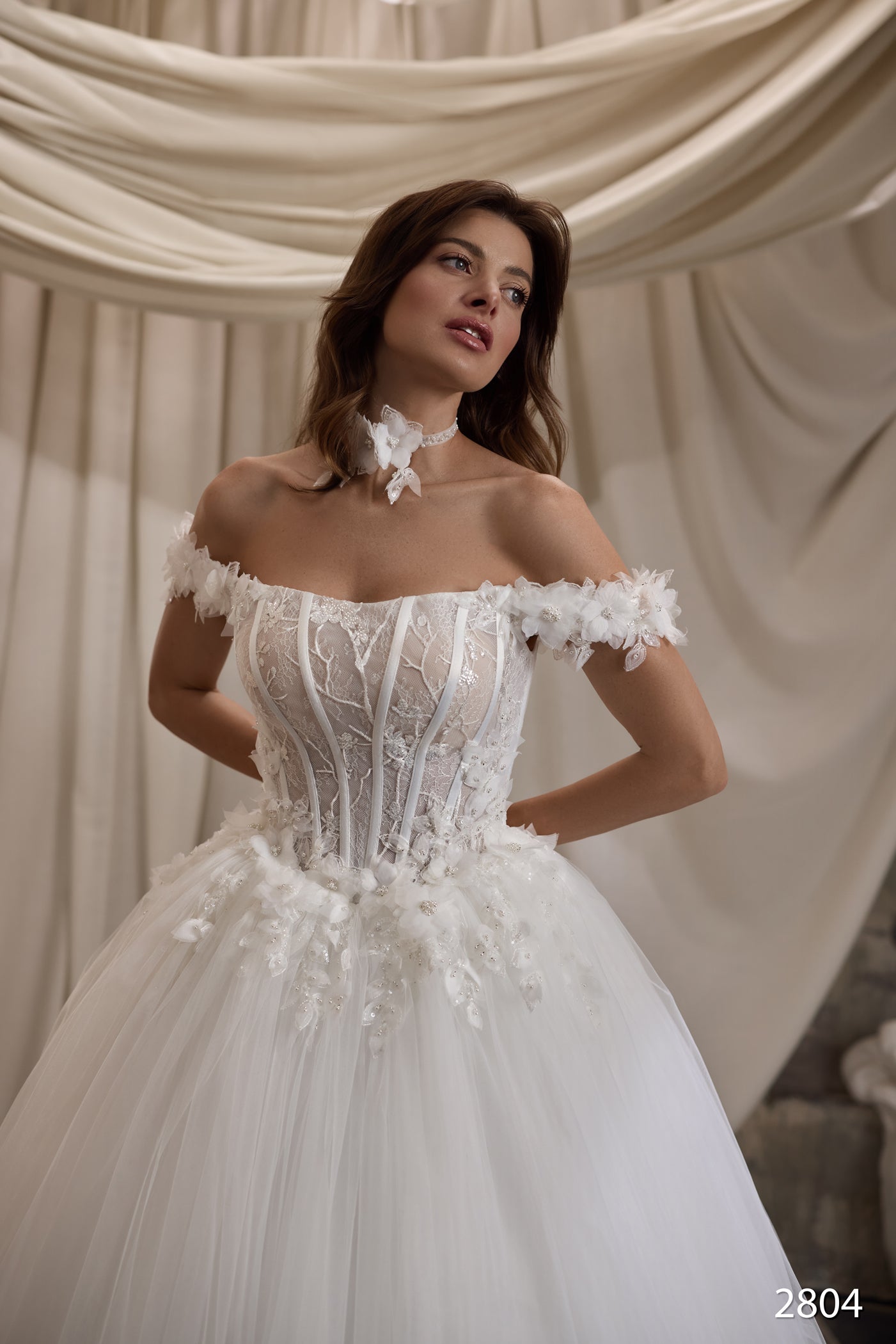 Ball gown off shoulder wedding dress
