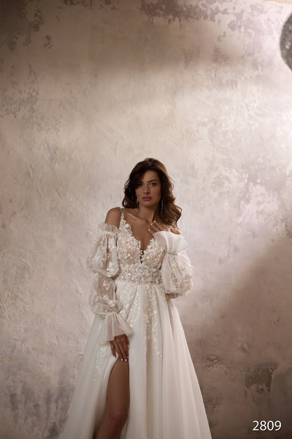 KatrinFAVORboutique-Off the shoulder balloon sleeve wedding dress 2 in 1 wedding gown