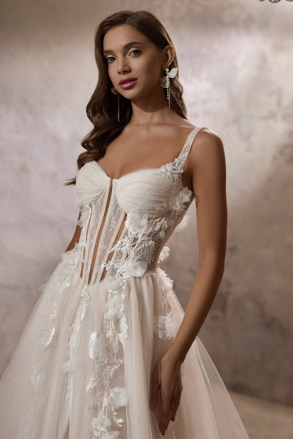 KatrinFAVORboutique-Viking wedding dress Yoke waistline bridal gown