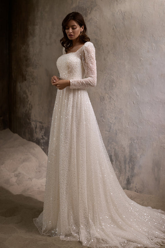 KatrinFAVORboutique-Sequin bridal dress Best dresses for outdoor wedding