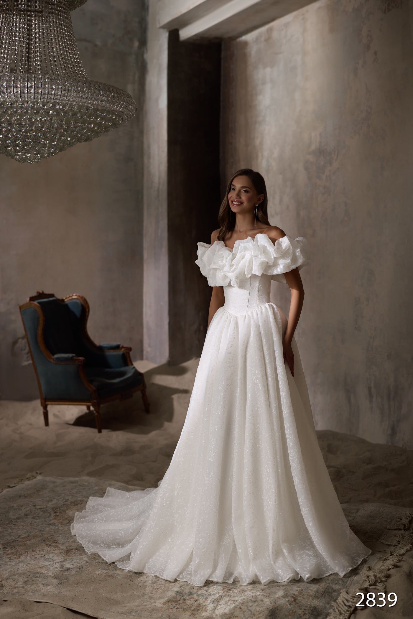 KatrinFAVORboutique-Floral sleeve wedding dress Satin a line wedding gown